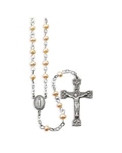 4mm Genuine Pink Freshwater Pearl Bead Rosary in a Grey Velvet Box