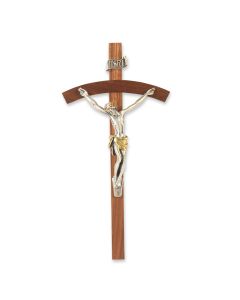 8" Walnut Cross with a Silver Finish Corpus with Gold Highlights