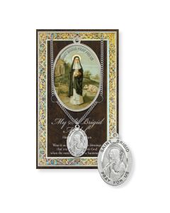 Saint Brigid Genuine Pewter Medal on a 18" Chain with Biography and Picture Folder