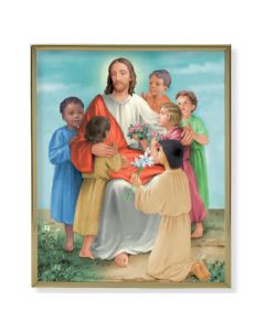 8" x 10" Gold Plaque Frame with a Jesus with Children Print