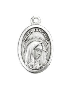 1" Oval Antiqued Silver Oxidized Mater Dolorosa Medal