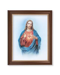 13 1/2" x 16 9/16" Walnut Finished Frame with 11" x 14"  Sacred Heart of Jesus Textured Art