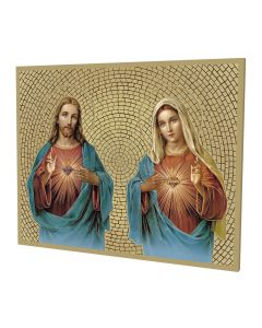 8" x 10" Gold Foil Mosaic Plaque of The Sacred Hearts