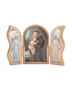St. Anthony Standing Natural Wood Triptych