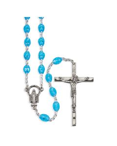 Aqua Clear Oval Plastic Bead Rosary