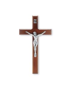 10" Walnut Crucifix with Antique Silver Finish Corpus-P65