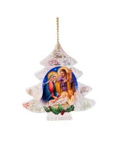 Holy Family Natvity Scene on 3" Wooden Tree Hanging Ornament