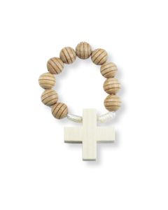 Natural Carved Wood Cross Rosary Ring