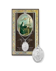 Saint Rita Genuine Pewter Medal on a 18" Chain with Biography and Picture Folder