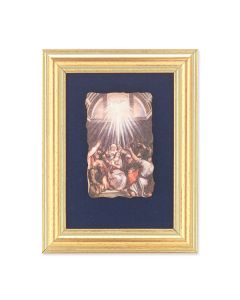 5" x 6.5" Gold Leaf Frame with 2.5" x 3.25" Pentecost Fresco Print Mounted on Blue Velvet Lining