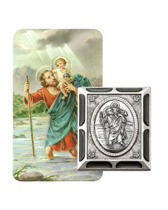 St Christopher Antiqued Silver Metal Plaque with Black Accents