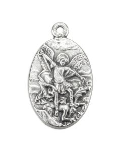 1" Saint Michael Oval Silver Oxidized Medal