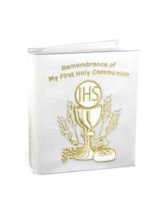 5 1/2" x 7" Metallic Gold Embroidered Satin First Communion Album with Certificate 