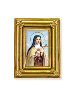 Gold Frame with Fleur de lis Corners and a Saint Therese Print-P65
