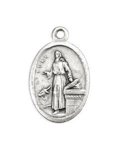 1" Oval Antiqued Silver Oxidized Saint Luke Medal