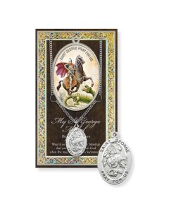 Saint George Genuine Pewter Medal on a 24" Chain with Biography and Picture Folder