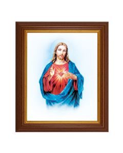 10 1/2" x 12 1/2" Walnut Finish Beveled Frame with 8" x 10" Sacred Heart of Jesus Textured Art