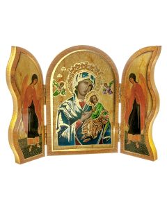 Our Lady of Perpetual Help Standing Natural Wood Triptych