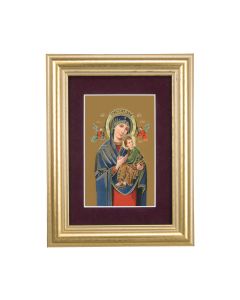 5 1/4" x 6 3/4" Gold Leaf Frame-Burgundy Matte with a 2 1/2" x 3 3/4" Our Lady of Perpetual Help Print