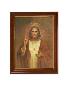 15 1/2" x 19 1/2" Walnut Finish Frame with Gold Accent and a 12" x 16" Chambers: Sacred Heart of Jesus Textured Art