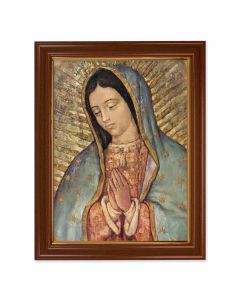 15 1/2" x 19 1/2" Walnut Finish Frame with Gold Accent and a 12" x 16" Our Lady of Guadalupe Textured Art