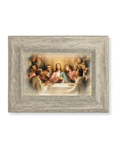 6 1/2" x 8 1/2" Grey Weathered Frame with The Last Supper Blessing Artwork on Wood Plaque