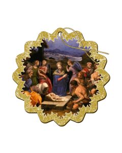 3 1/2" x 3 1/2" Fine Art Wooden Christmas Ornament with Gold Accents