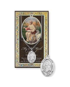 Saint Mark Genuine Pewter Medal on a 24" Chain with Biography and Picture Folder