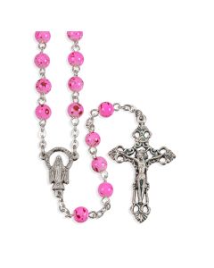 Pink Speckled Glass Bead Rosary