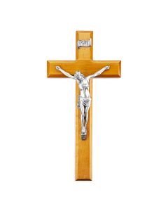11" Natural Cherry Cross with Fine Pewter Corpus