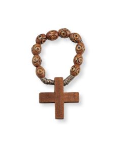 Light Brown Wood Cross Rosary Ring
