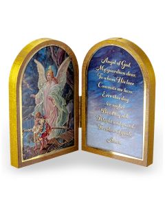 Guardian Angel on Bridge Standing Natural Wood Diptych