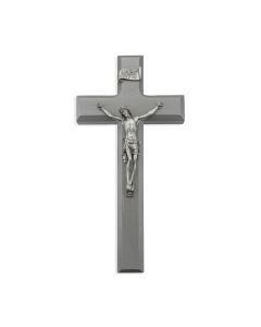 10" Grey Wood Cross with a Fine Pewter Corpus
