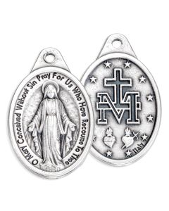 1" Miraculous Medal Oval Antiqued Silver Oxidized Medal
