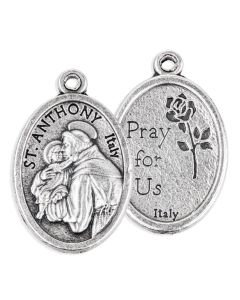 1" Saint Anthony Oval Antiqued Silver Oxidized Medal