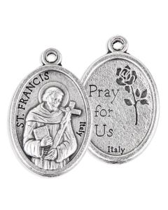 1" Saint Francis Oval Antiqued Silver Oxidized Medal
