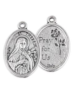 1" Saint Therese Oval Antiqued Silver Oxidized Medal