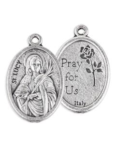 1" Saint Lucy Oval Antiqued Silver Oxidized Medal