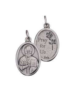 1" Saint Nicholas Antique Silver Oxidized Medal