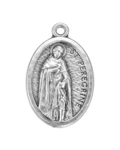 1" Saint Peregrine Oval Antiqued Silver Oxidized Medal