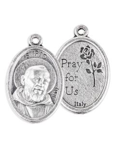 1" Saint Pio Oval Antiqued Silver Oxidized Medal