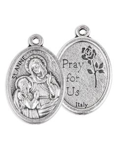 1" Saint Anne Oval Antiqued Silver Oxidized Medal