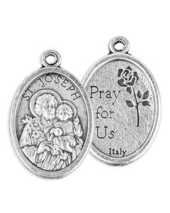 1" Saint Joseph Oval Antiqued Silver Oxidized Medal