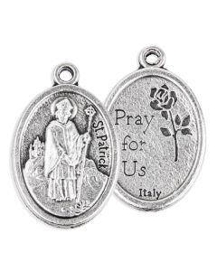1" Saint Patrick Oval Antiqued Silver Oxidized Medal