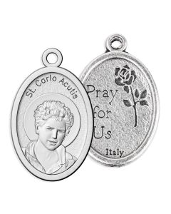 1" Saint Carlo Acutis Oval Antiqued Silver Oxidized Medal