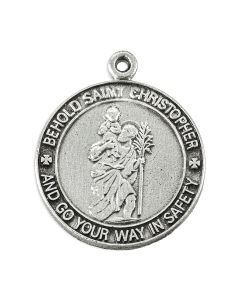 St. Christopher Genuine Pewter Medal on a 24" Chain, Boxed