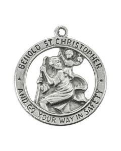 St. Christopher Genuine Pewter Medal on a 24" Chain, Boxed
