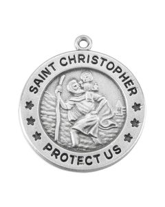 St. Christopher Genuine Pewter Medal on a 24" Chain, Boxed