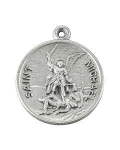 St. Michael Genuine Pewter Medal on a 24" Chain, Boxed