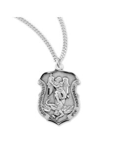 15/16" St. Michael Shield Genuine Pewter Medal on a 24" Chain, Boxed